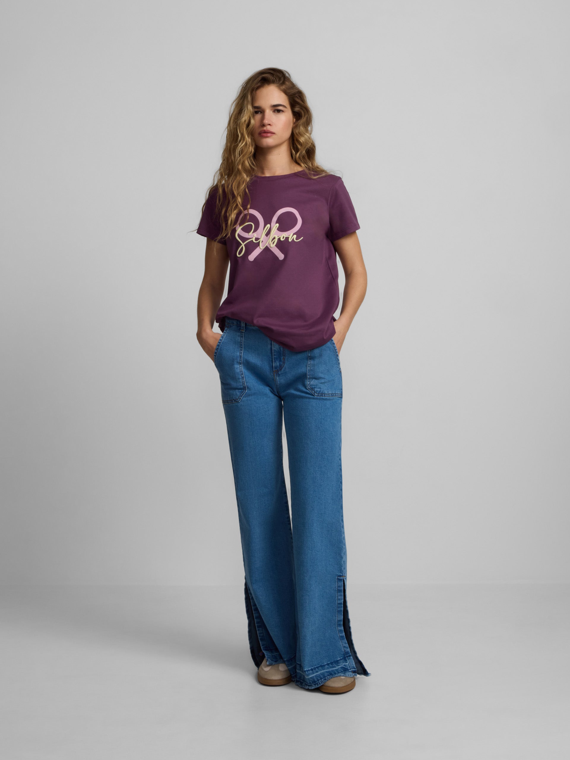 Calças culotte de ganga com bolsos