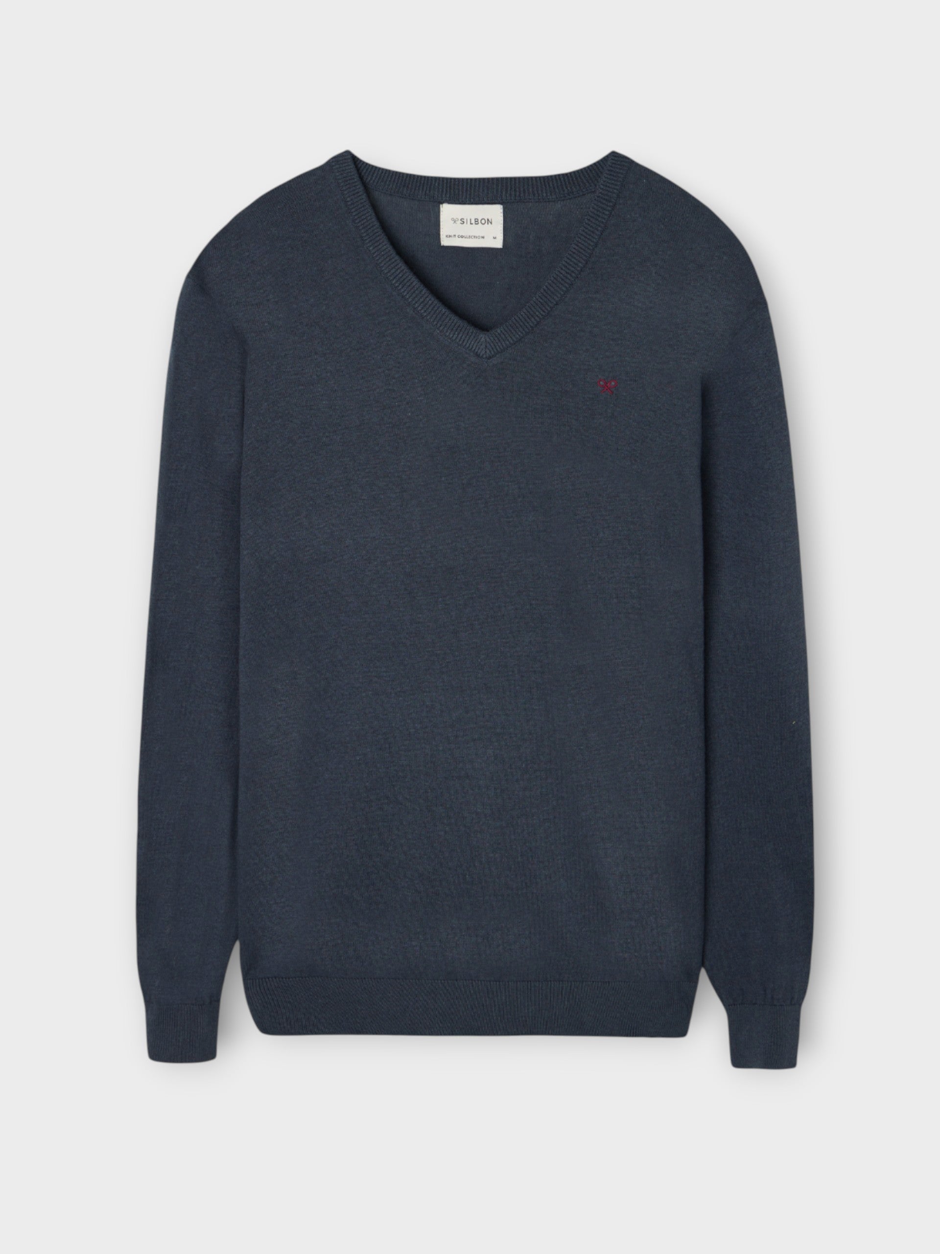 Pull classique bleu-gris à col en V