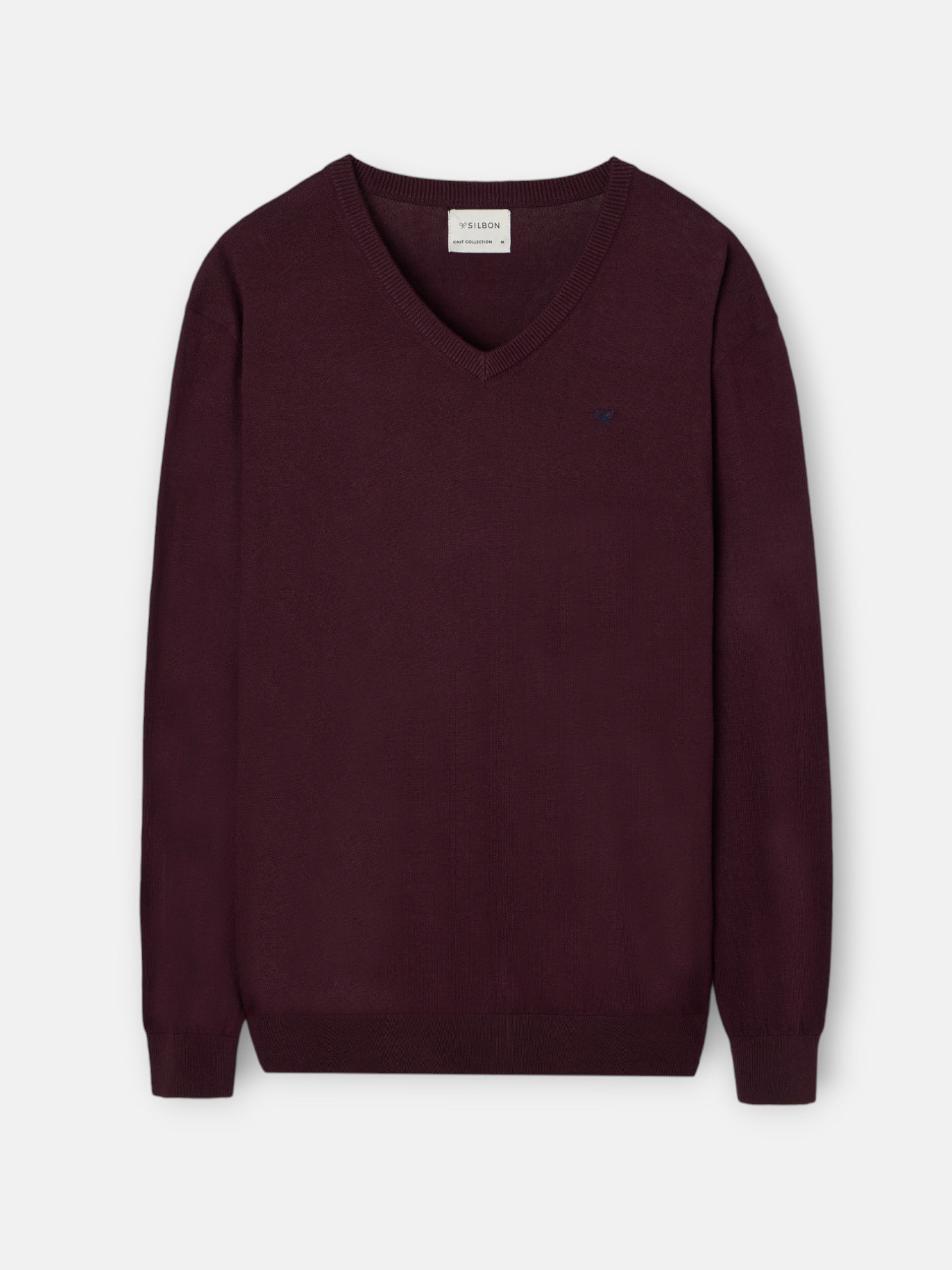 Pull classique bordeaux à col en V