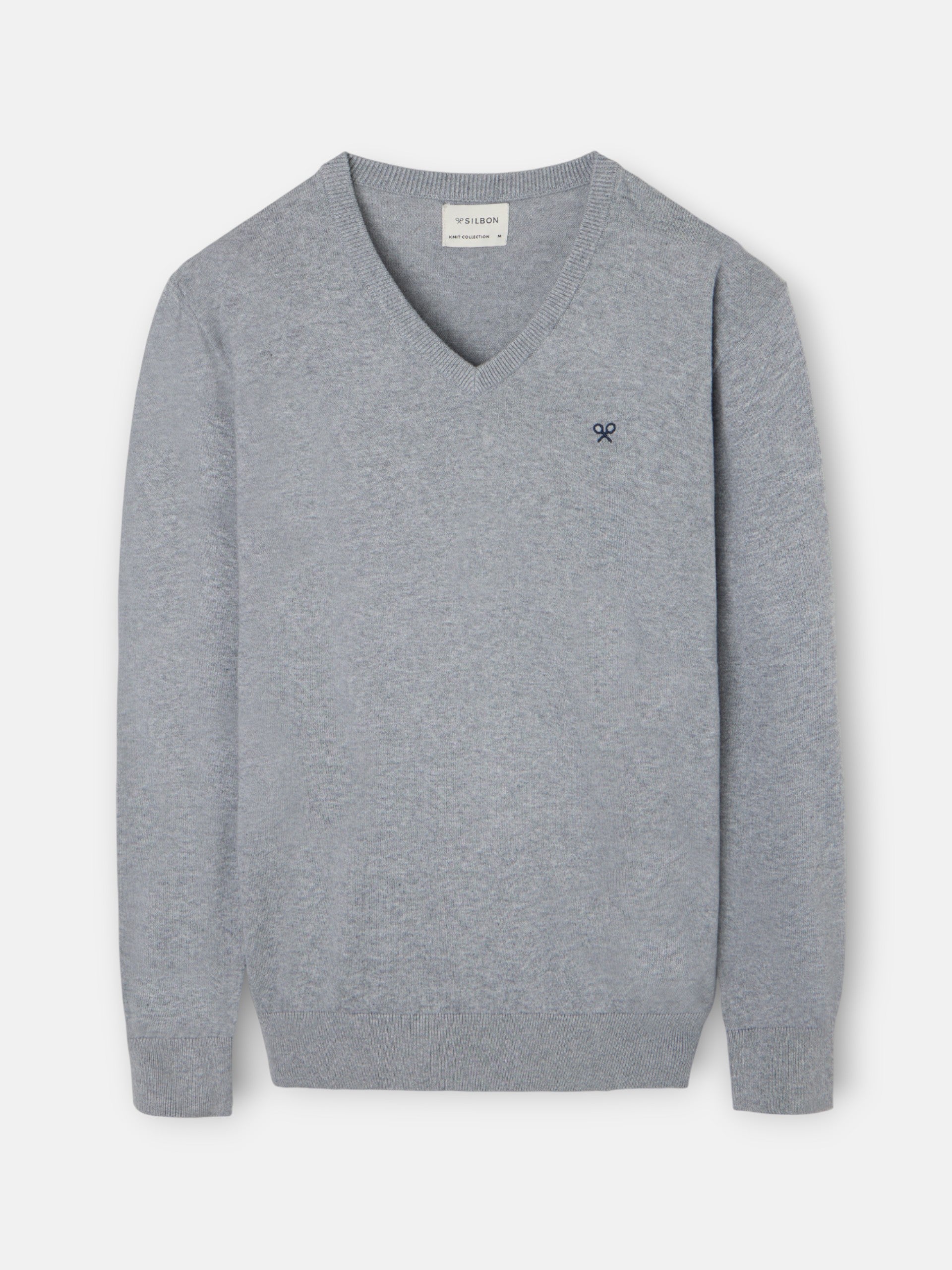 Camisola clássica de decote em V cinzenta