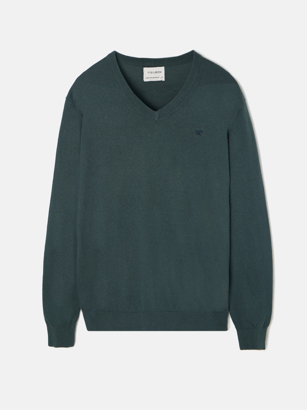 Camisola clássica de decote em V verde escuro