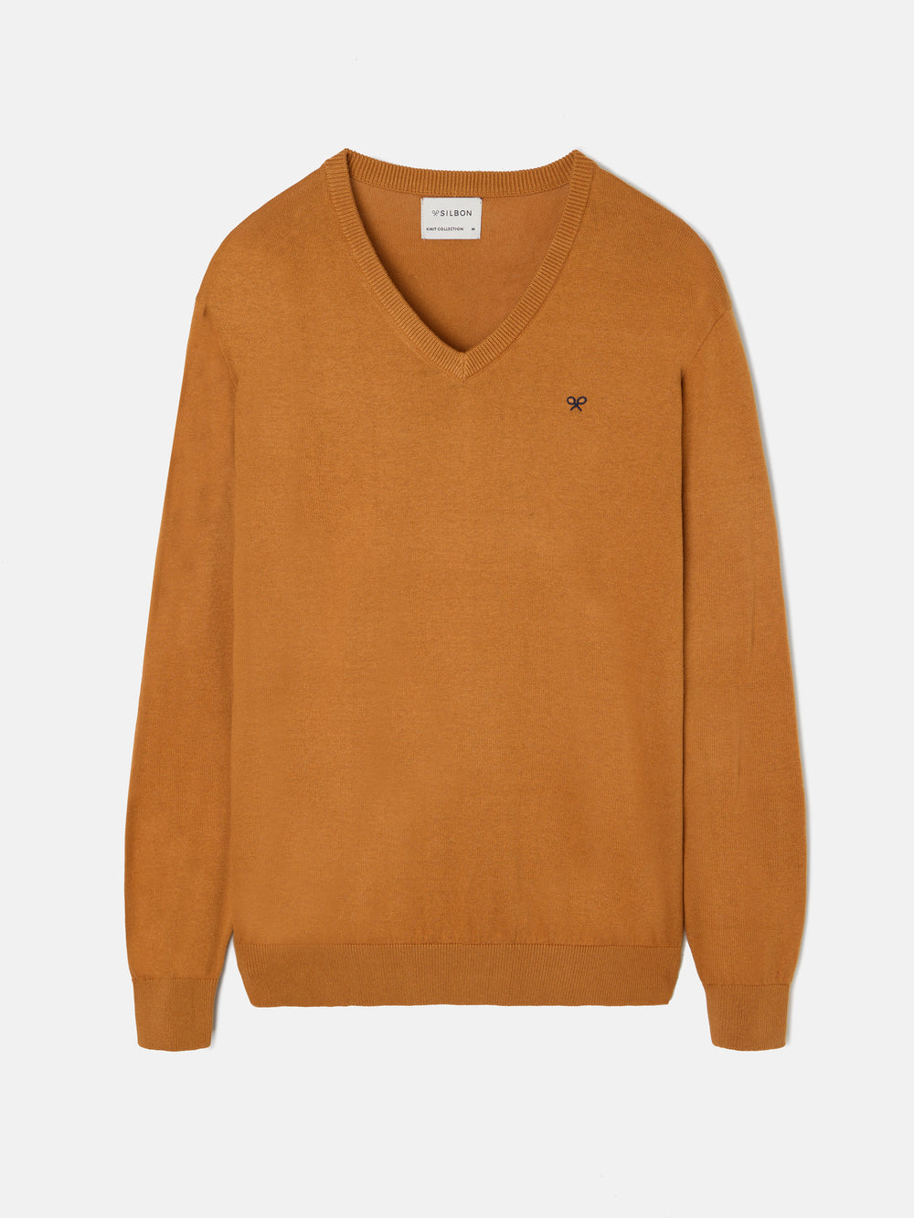 Camisola clássica de decote em bico mostarda