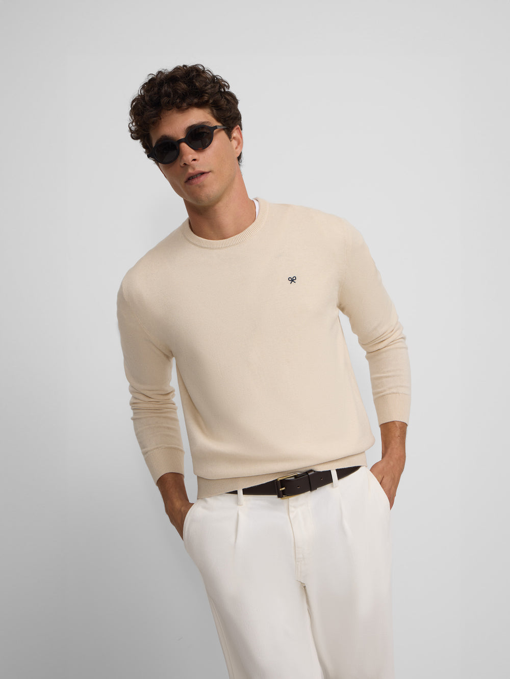 Classic light beige round neck sweater