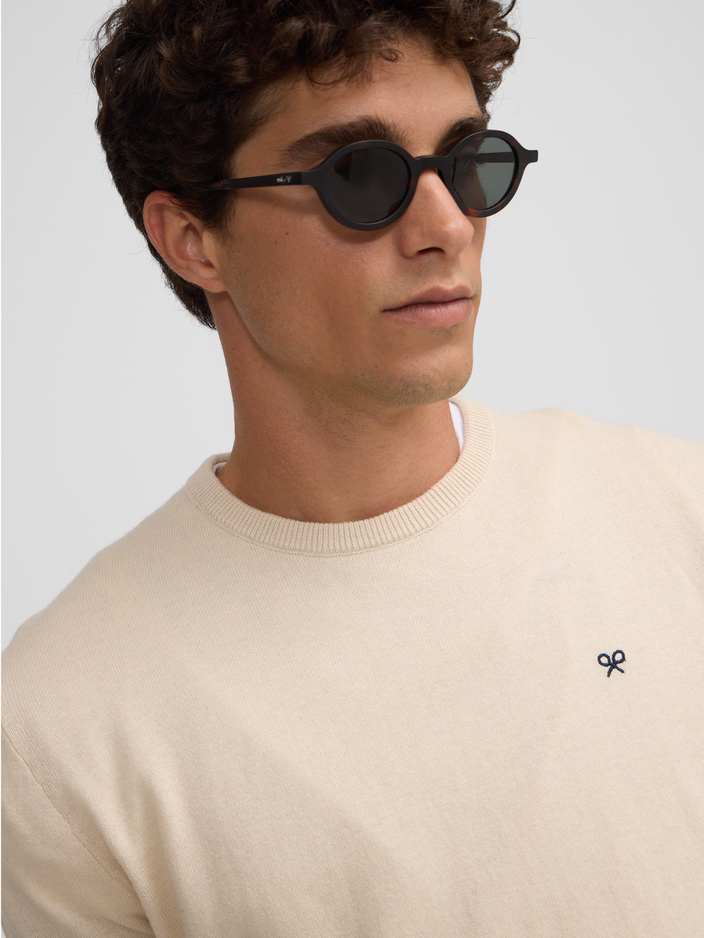 Classic light beige round neck sweater