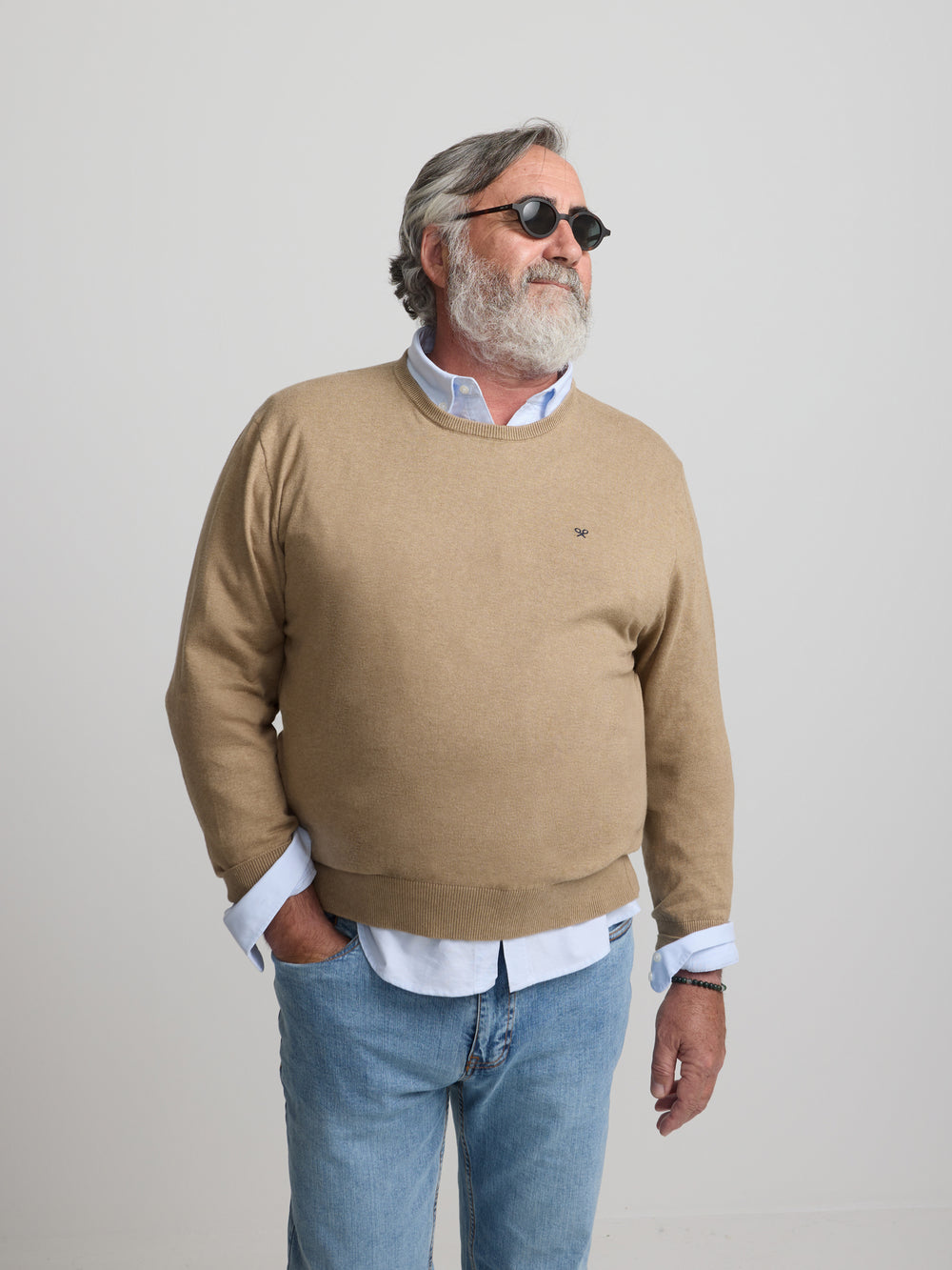 Classic dark beige round neck sweater