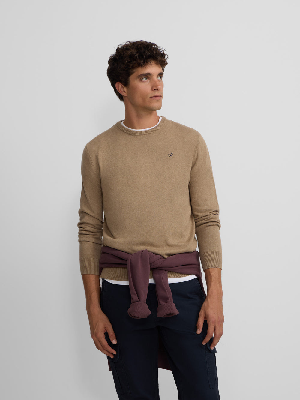 Classic dark beige round neck sweater