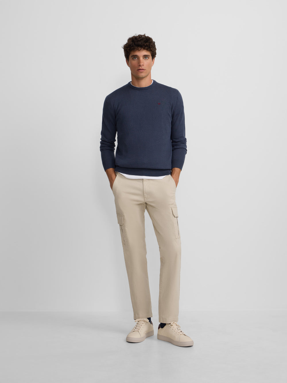 Classic blue-gray round-neck sweater