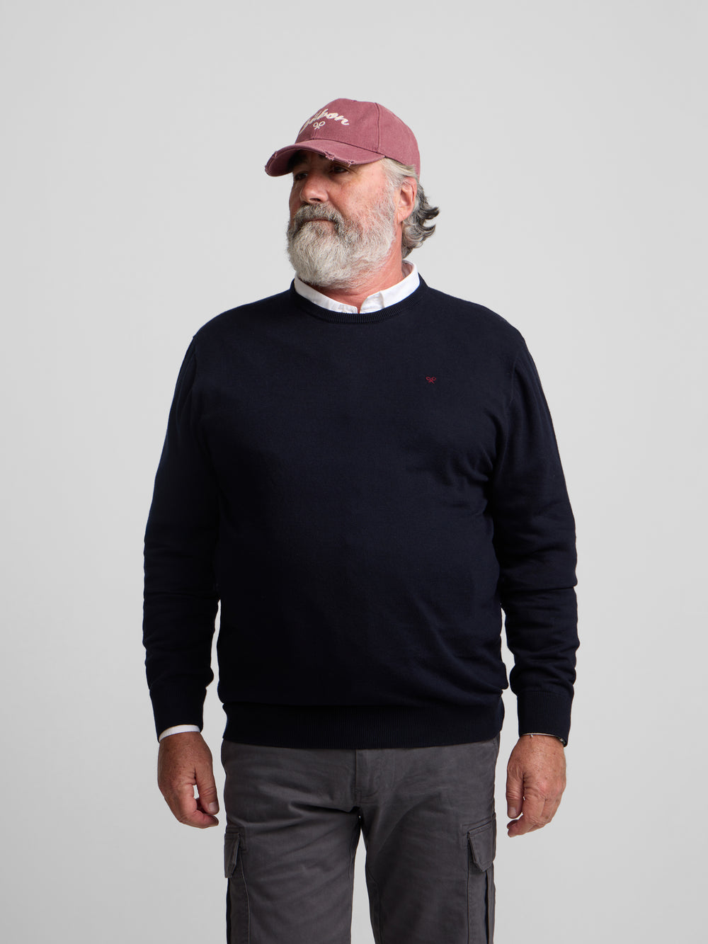 Classic navy blue round neck sweater