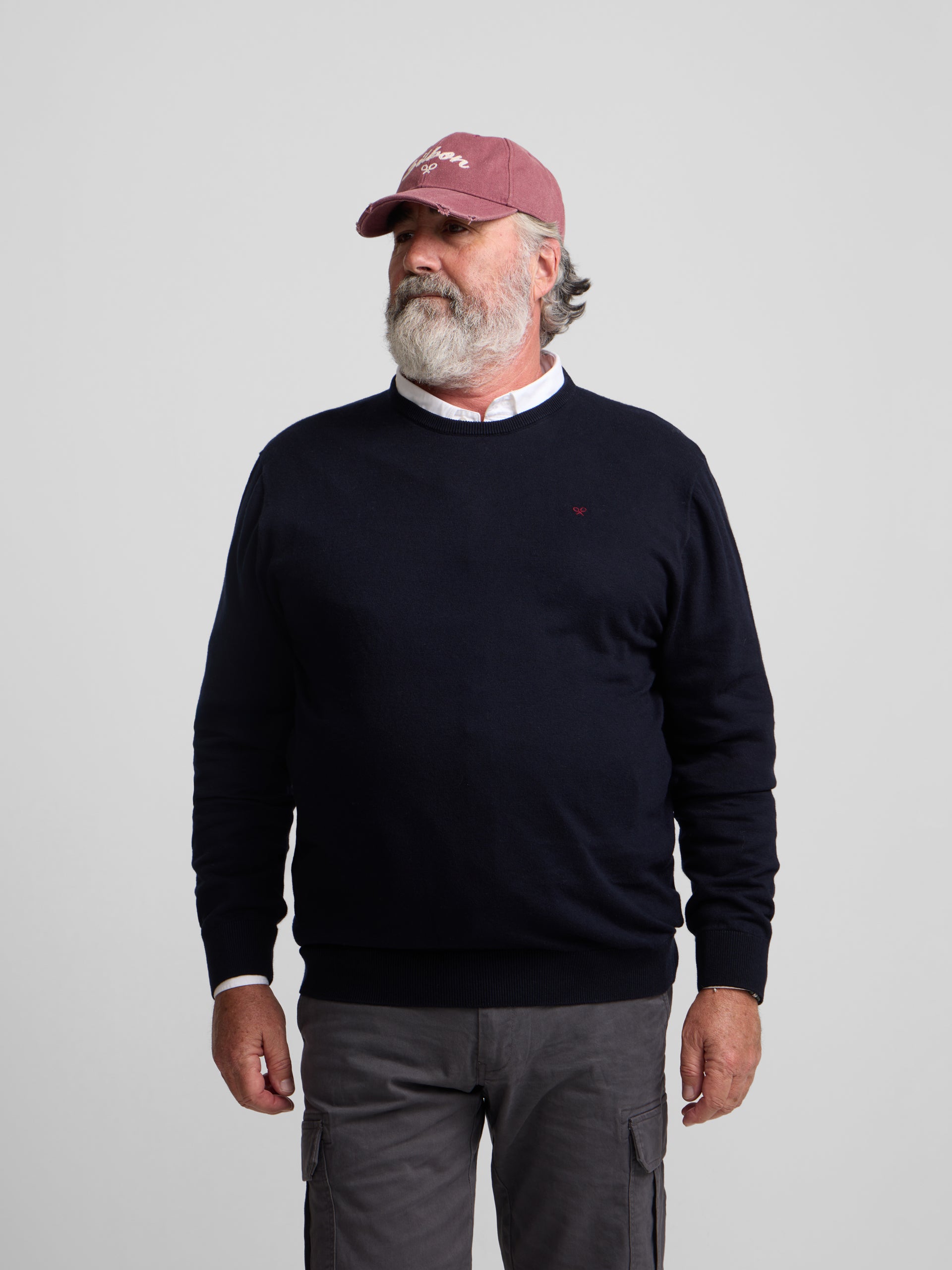 Classic navy blue round neck sweater