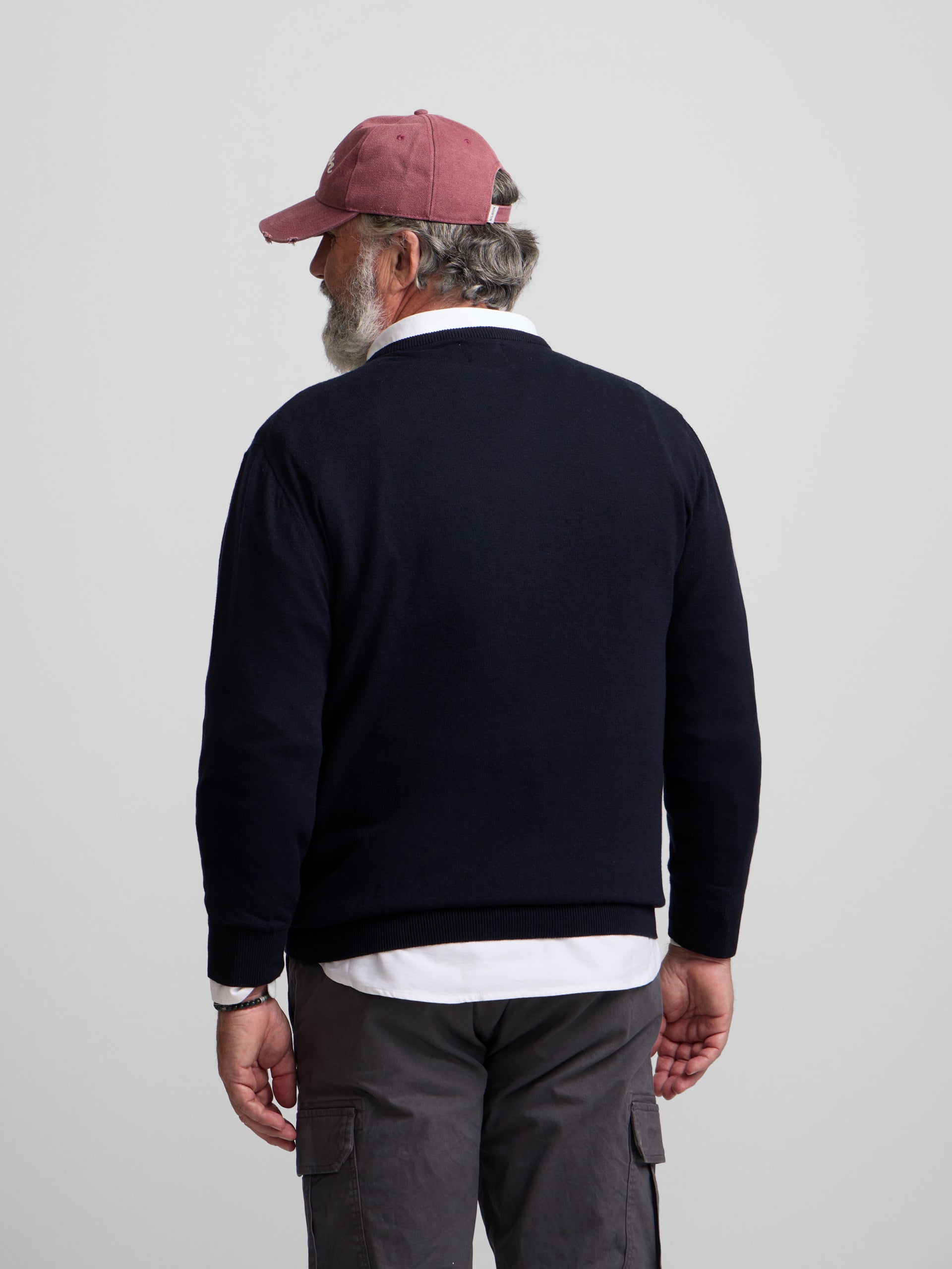 Classic navy blue round neck sweater