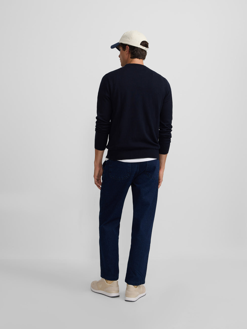Classic navy blue round neck sweater