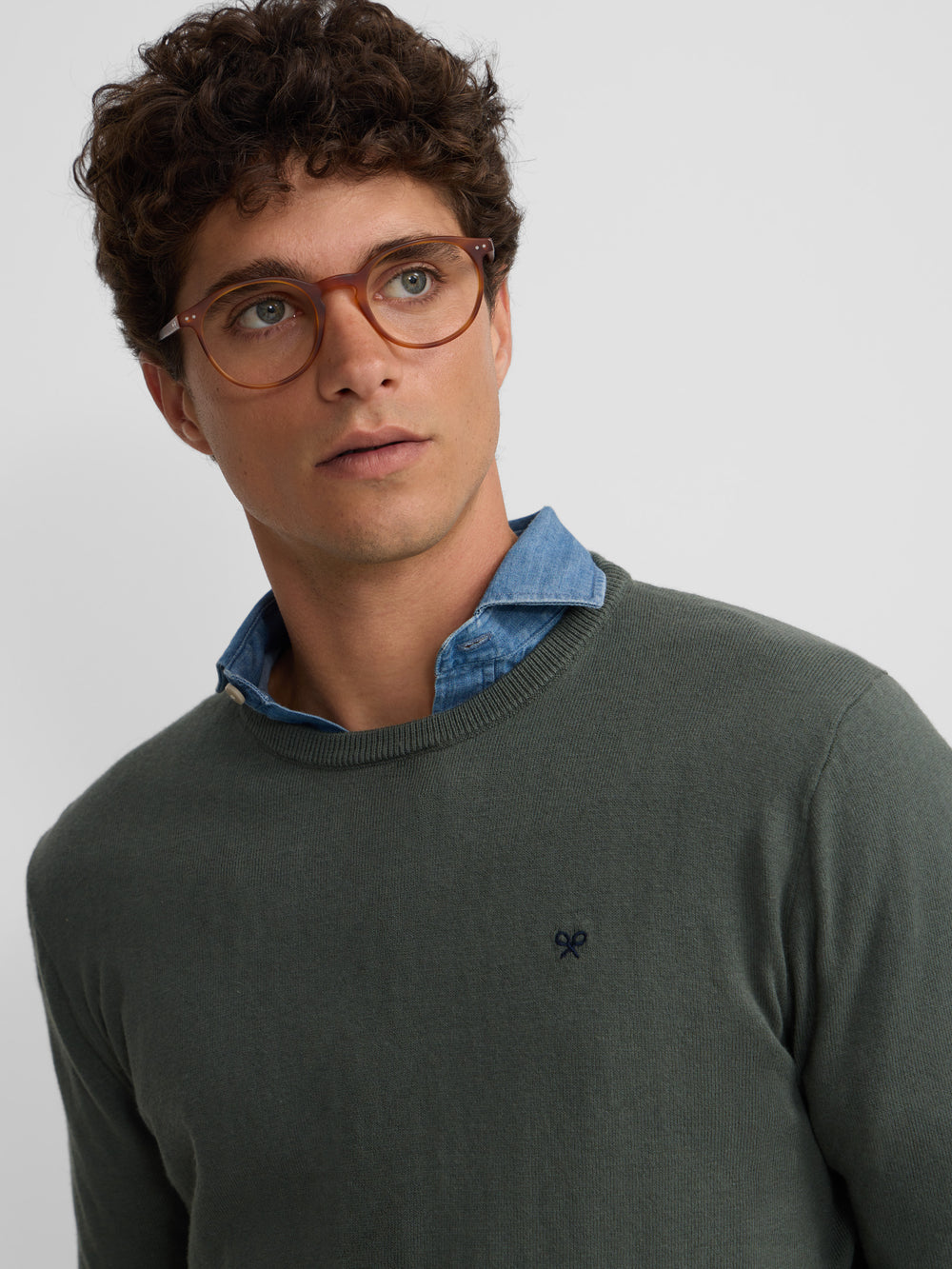 Camisola clássica de gola redonda verde claro