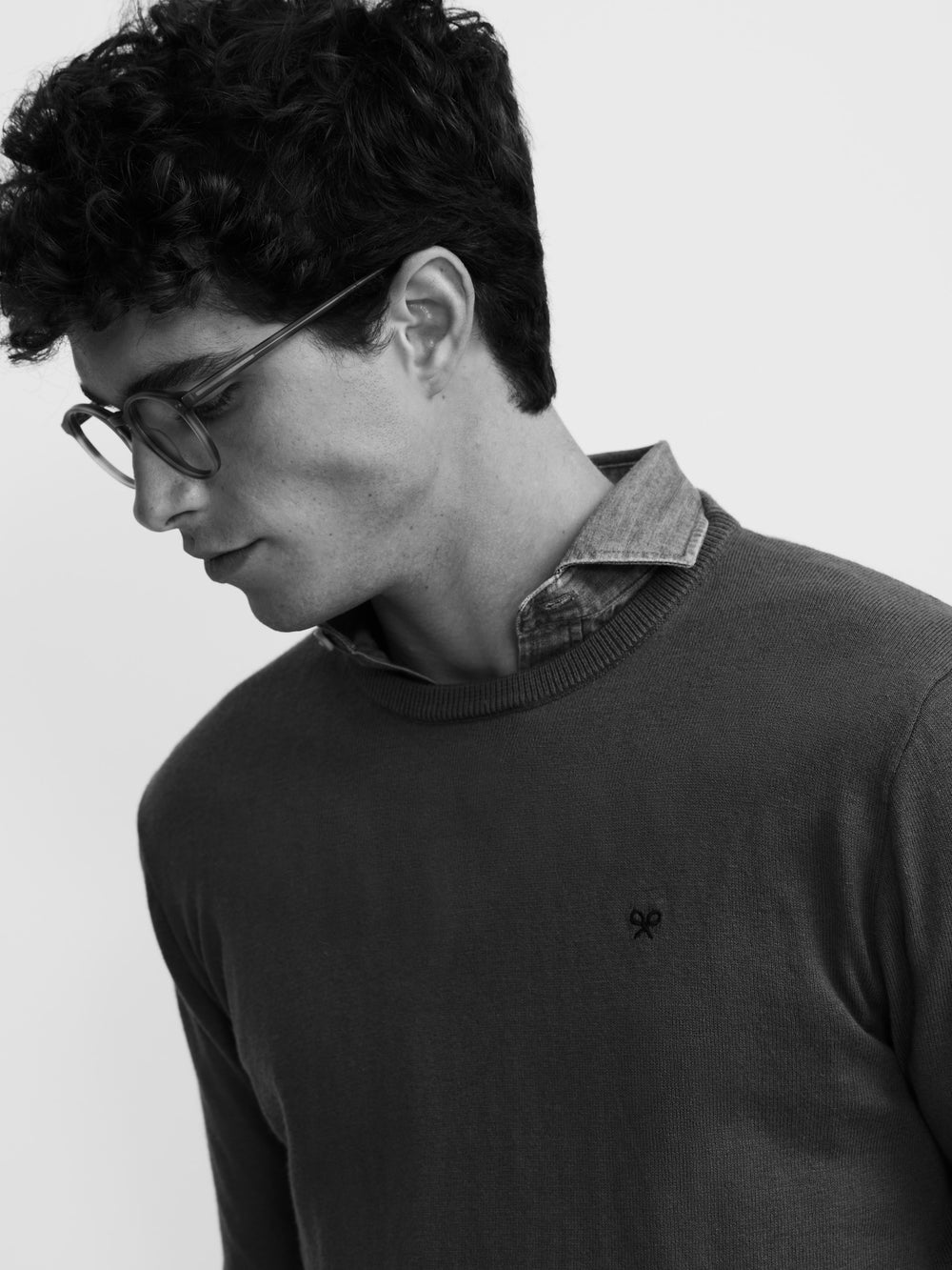 Camisola clássica de gola redonda verde claro