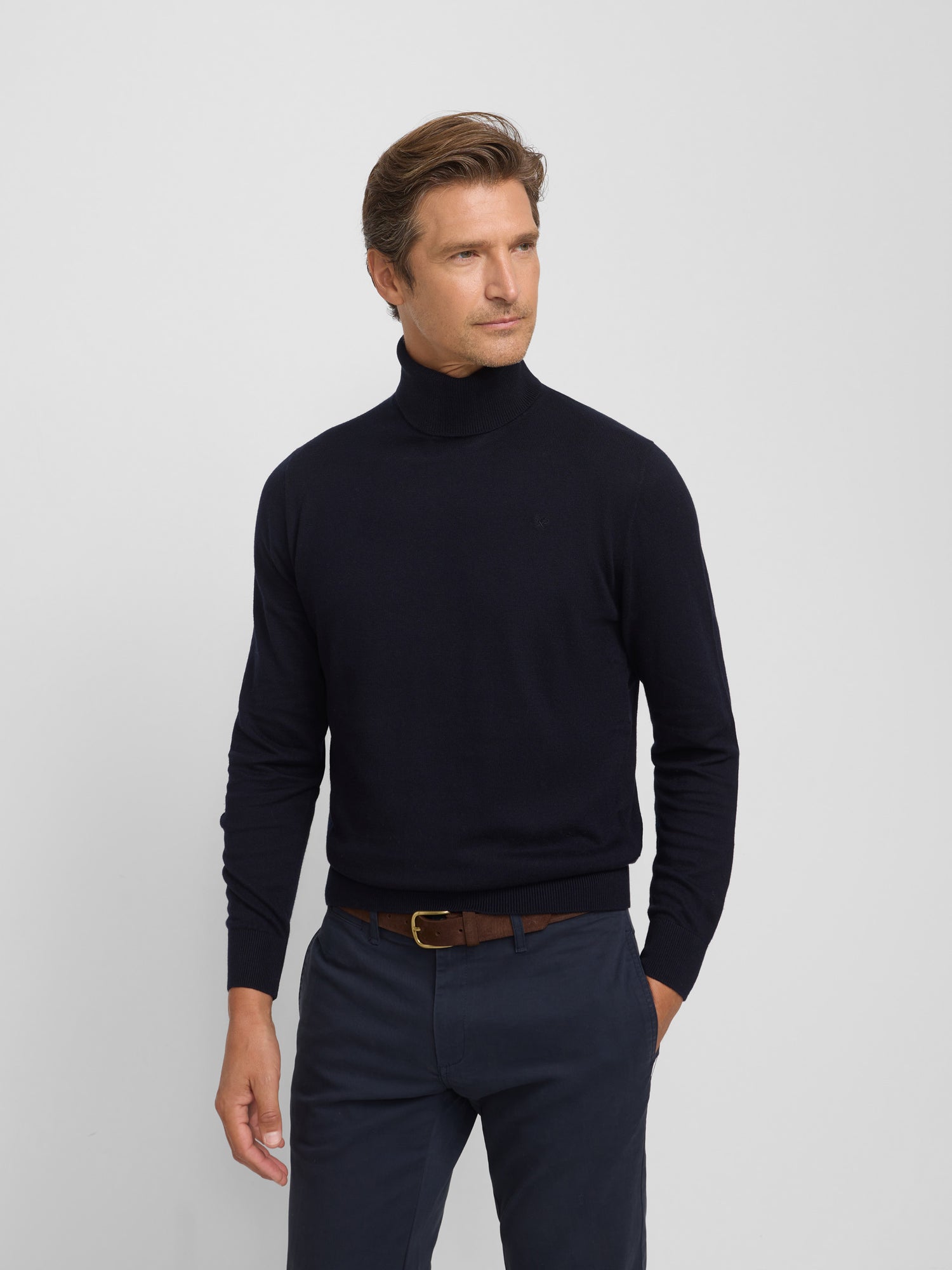 Classic navy blue turtleneck sweater