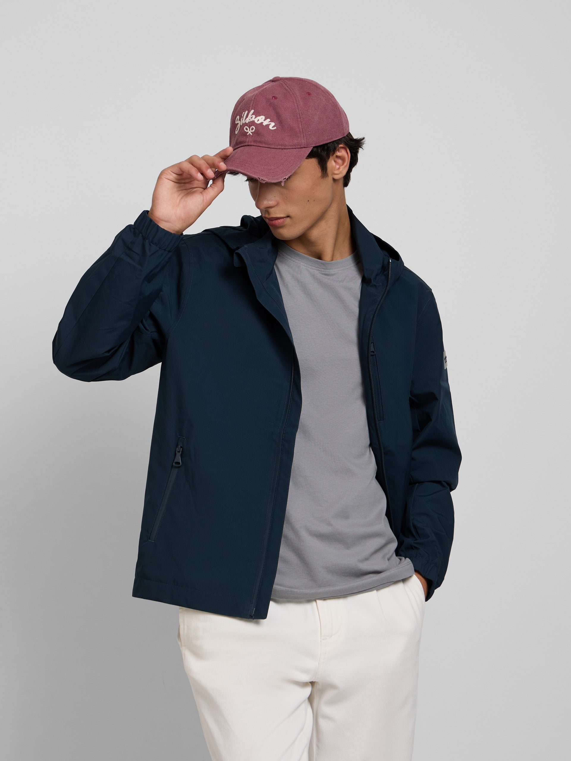 Chaqueta capucha cortavientos marino