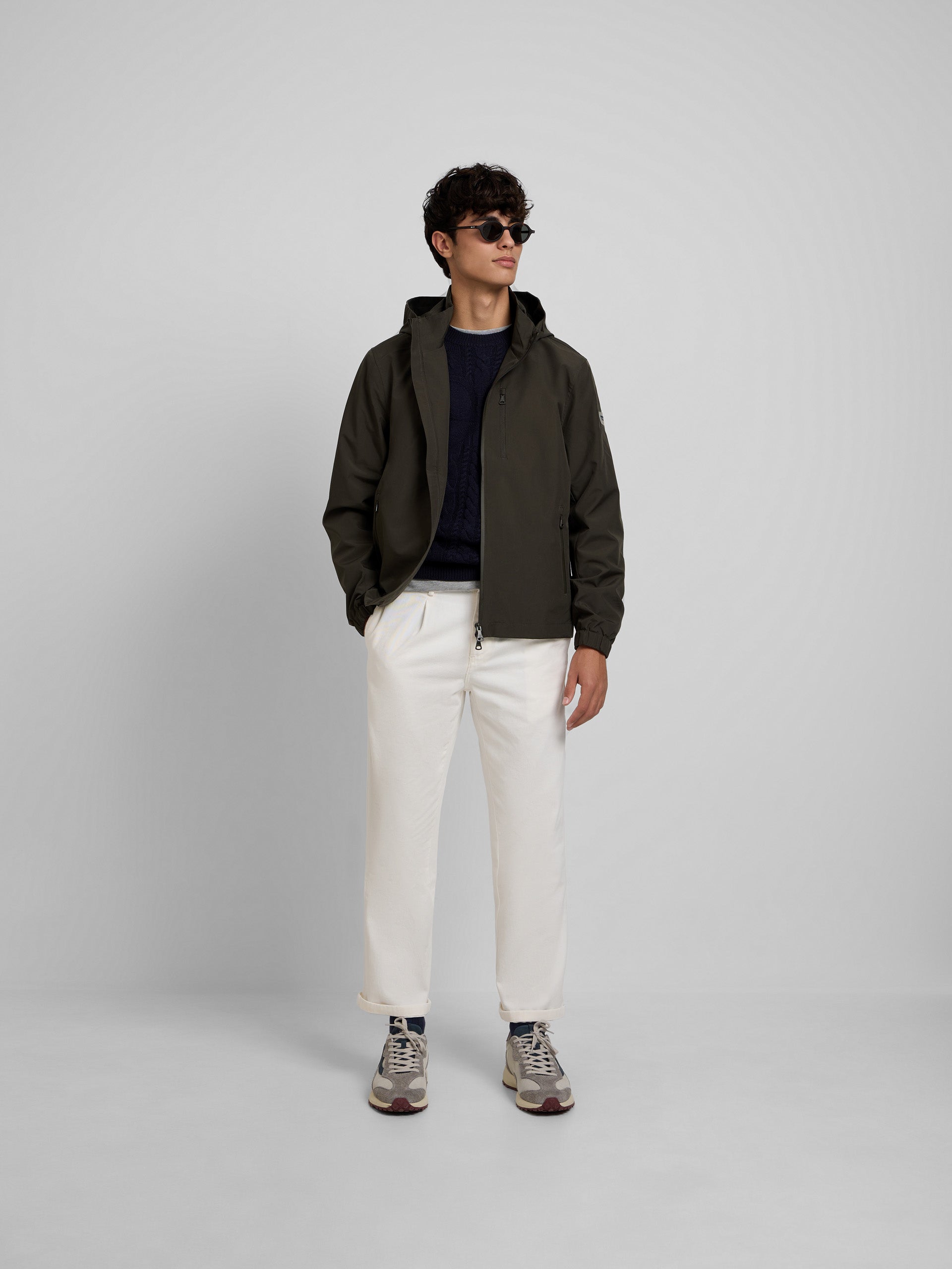 Green windbreaker hooded jacket