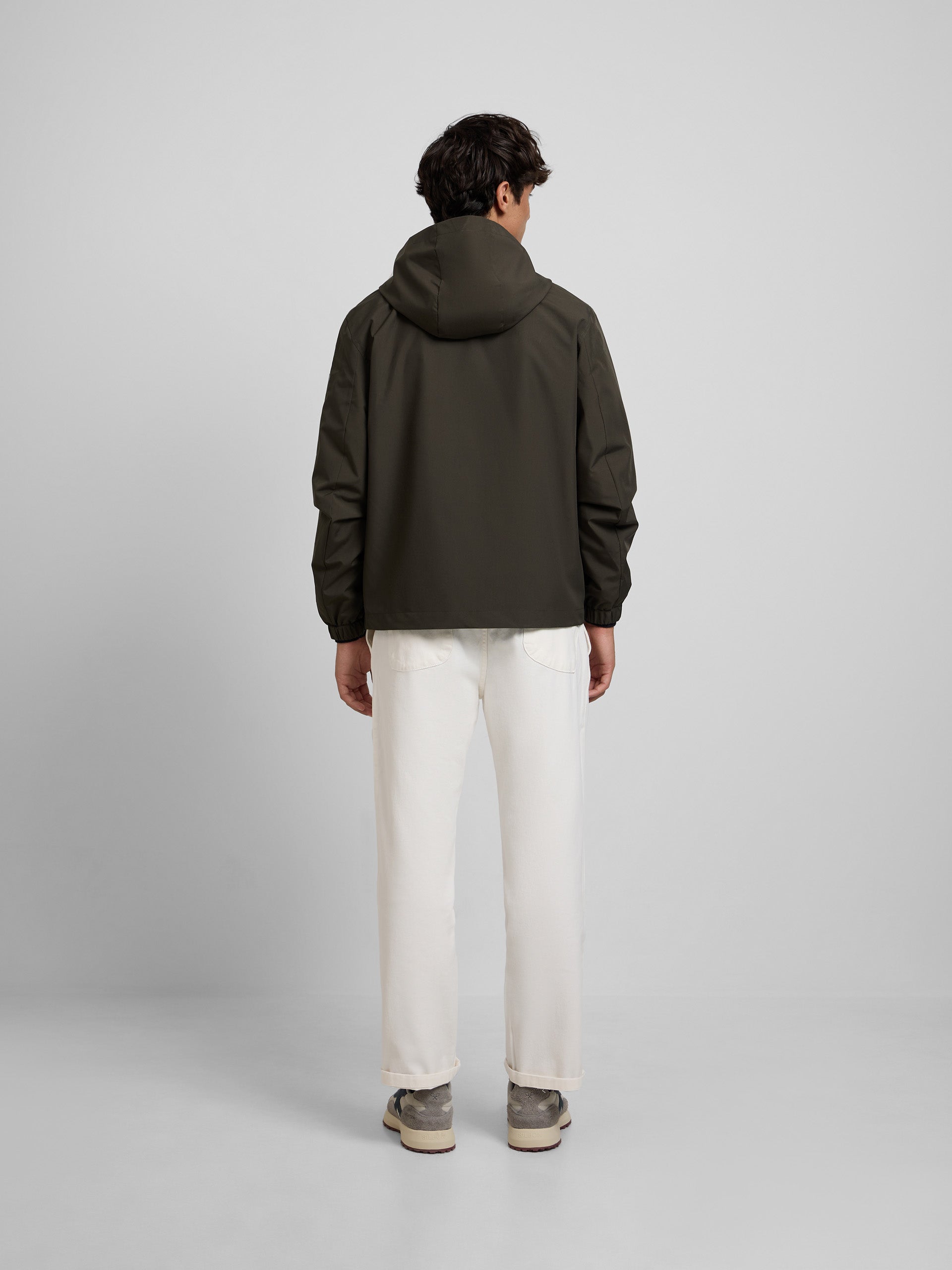 Green windbreaker hooded jacket