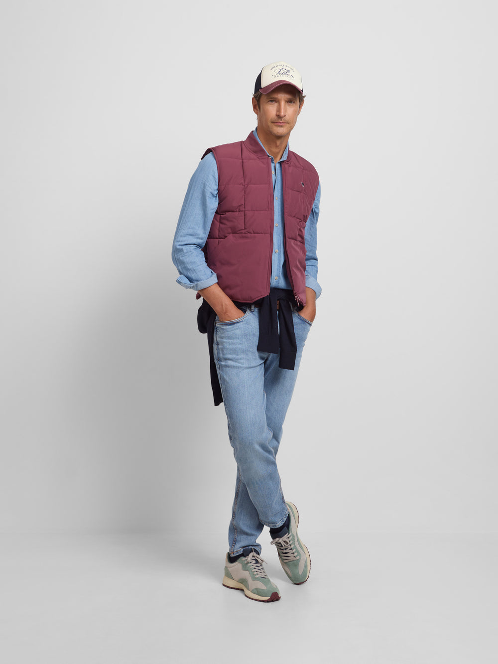 Burgundy checked technical vest