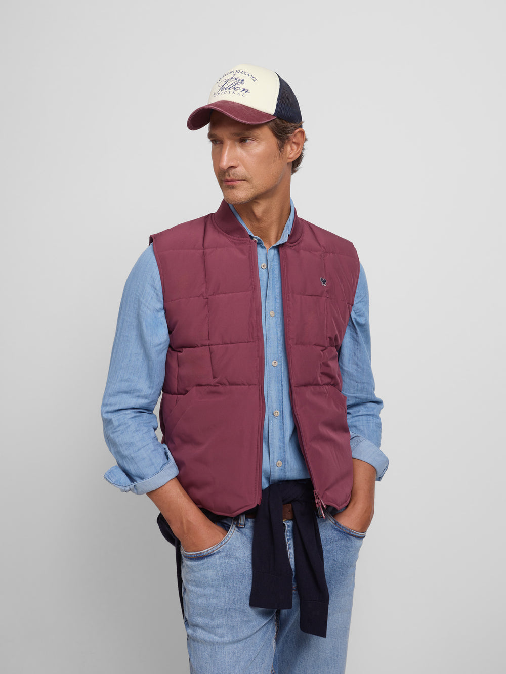 Burgundy checked technical vest