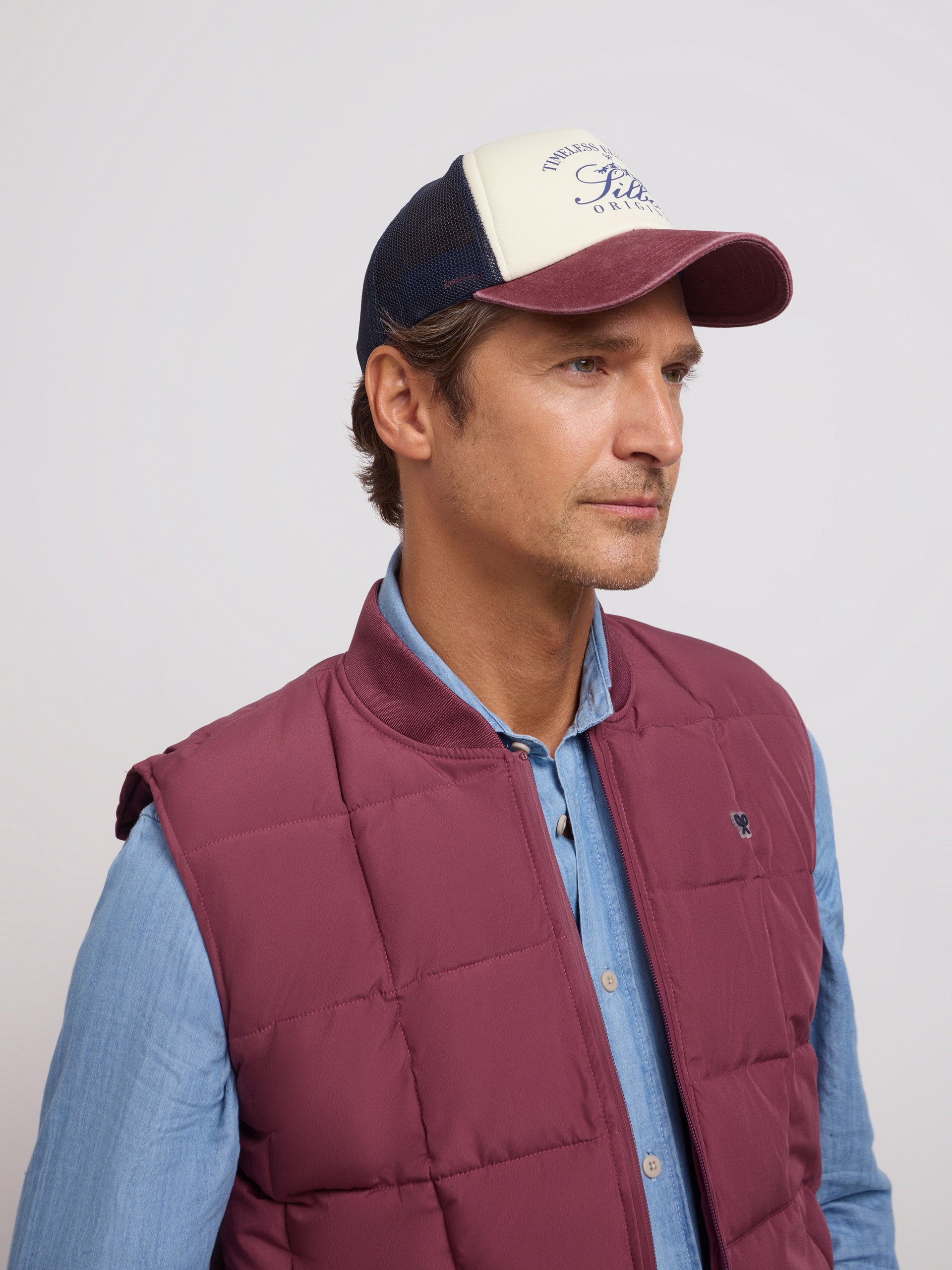 Burgundy checked technical vest