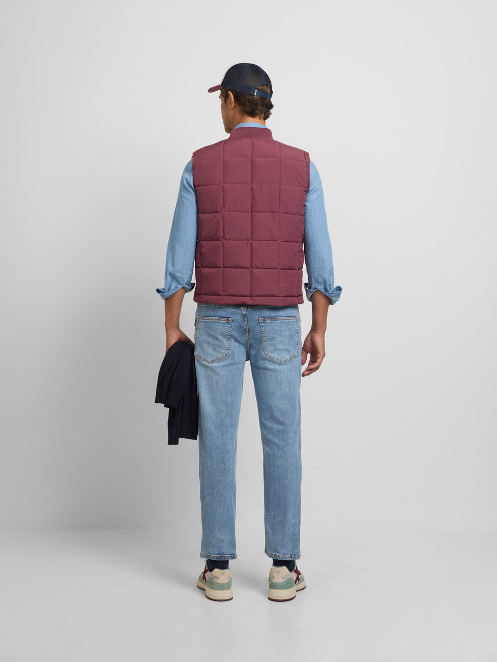 Burgundy checked technical vest