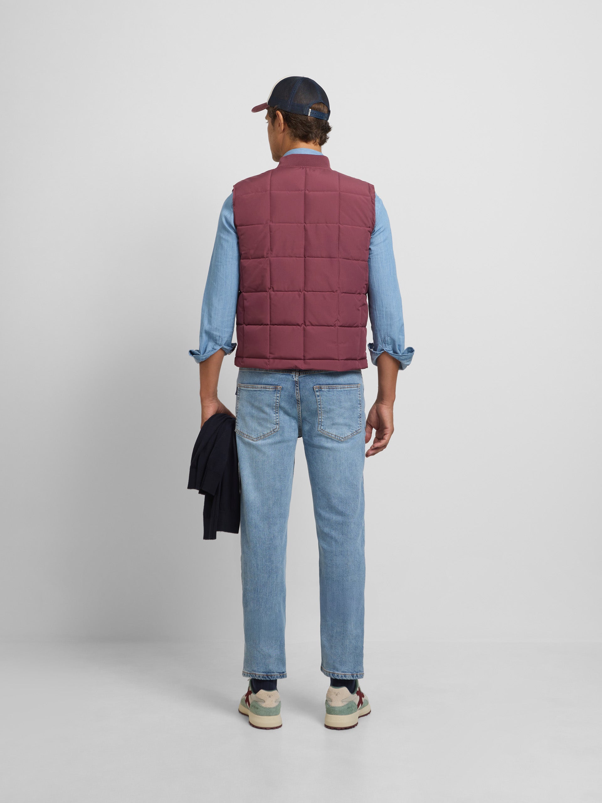 Burgundy checked technical vest