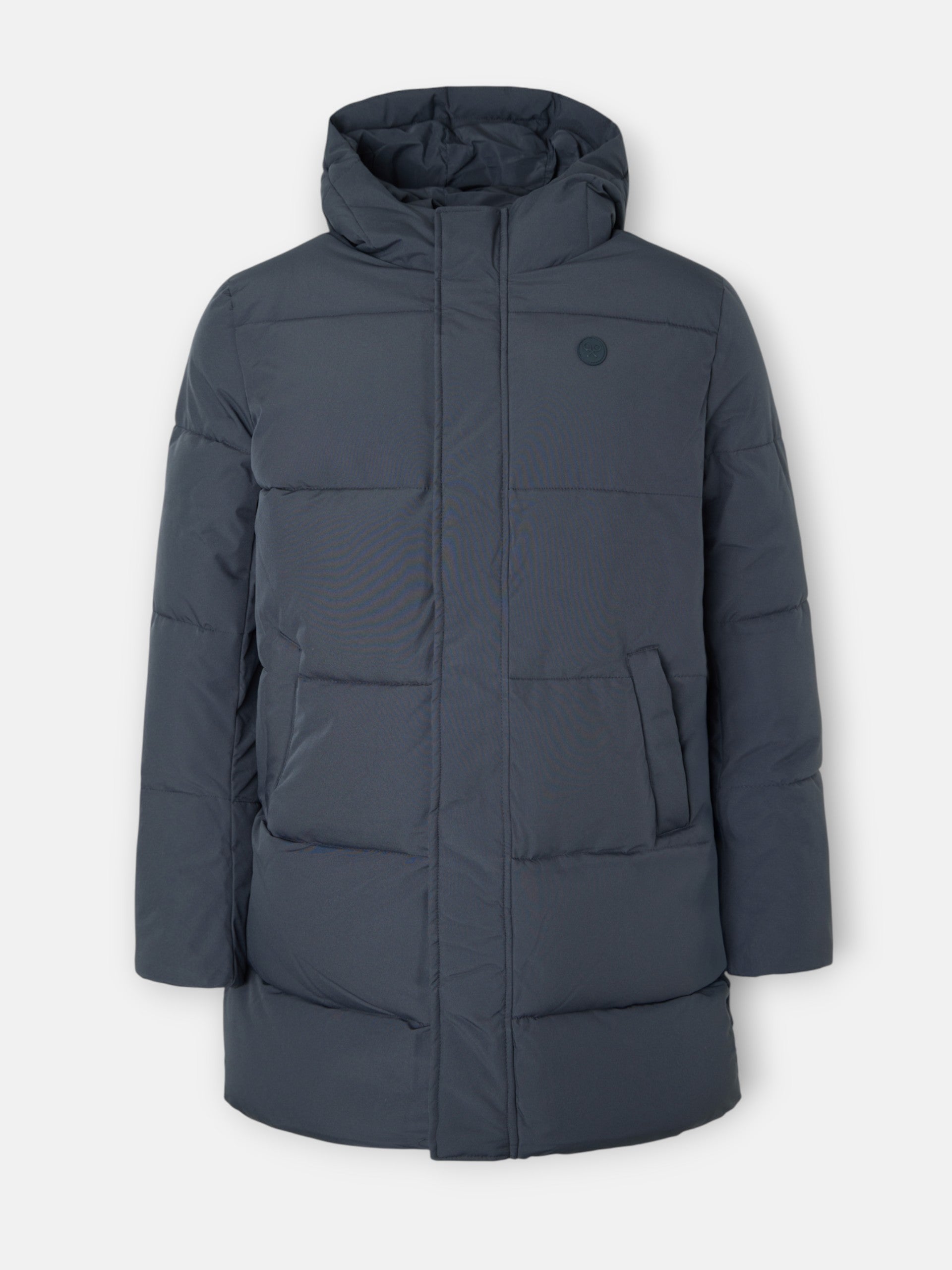 Manteau long matelassé à capuche grise
