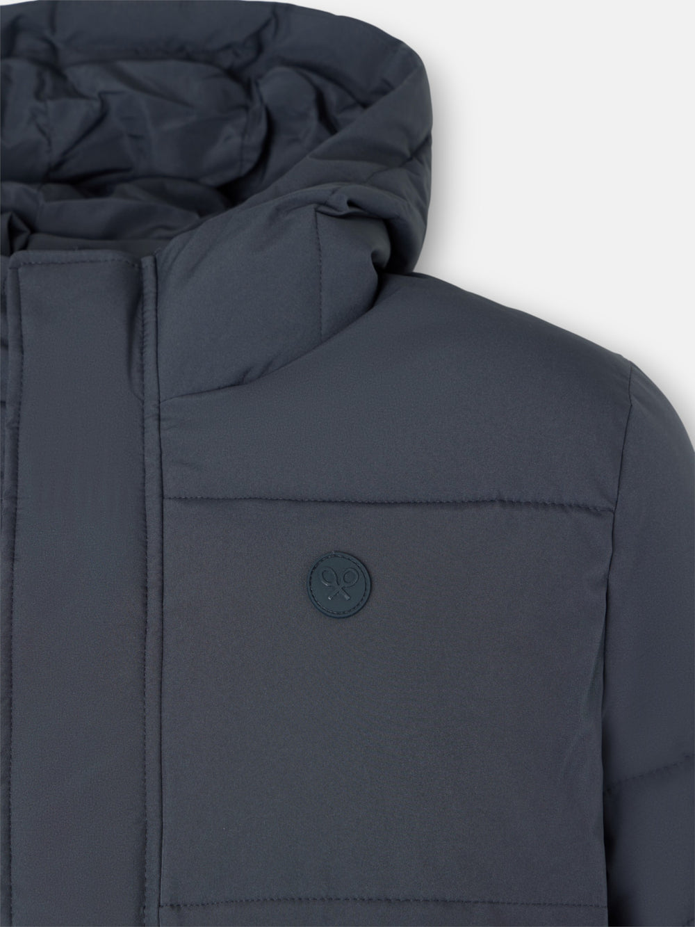 Manteau long matelassé à capuche grise