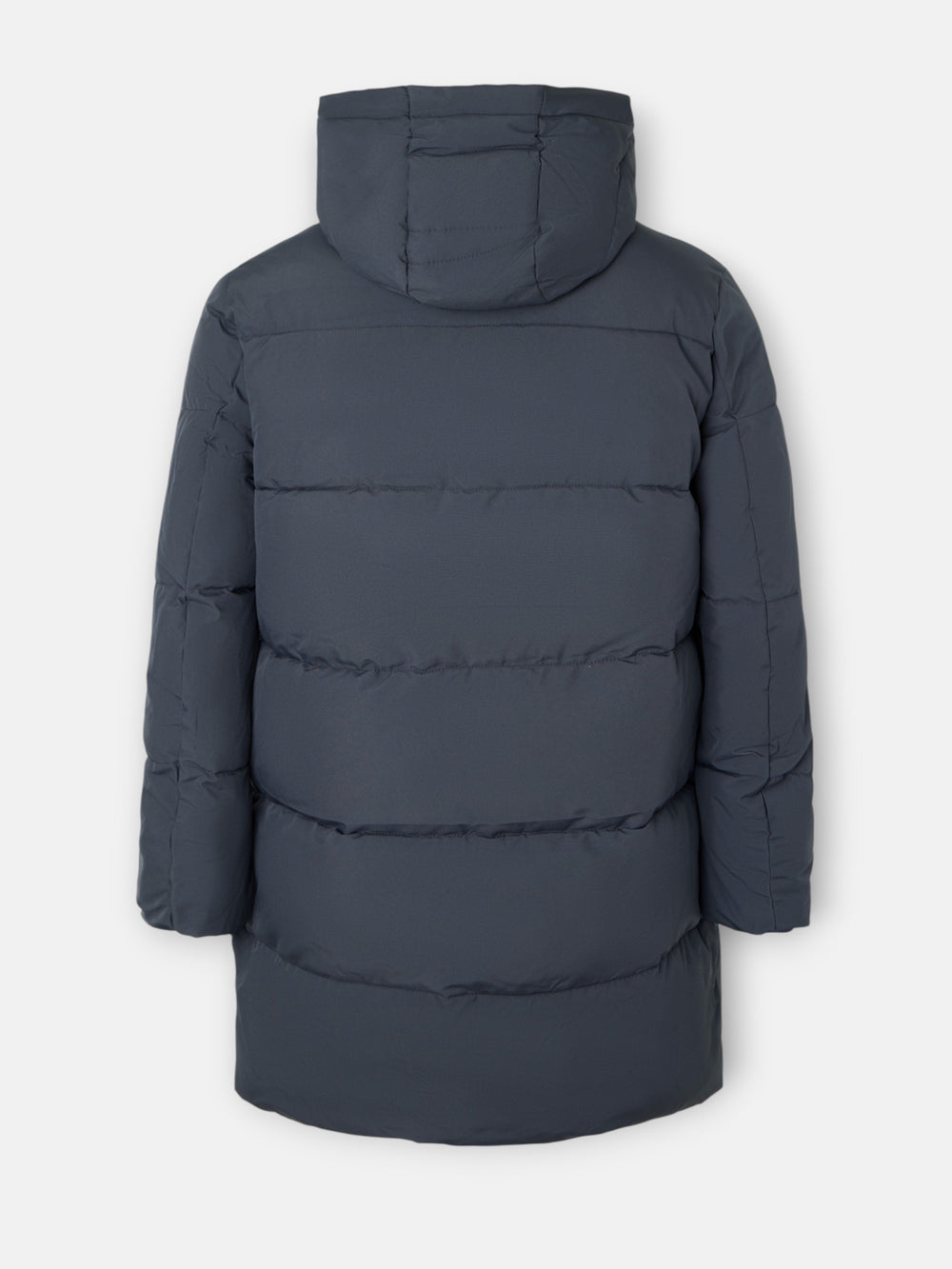 Manteau long matelassé à capuche grise