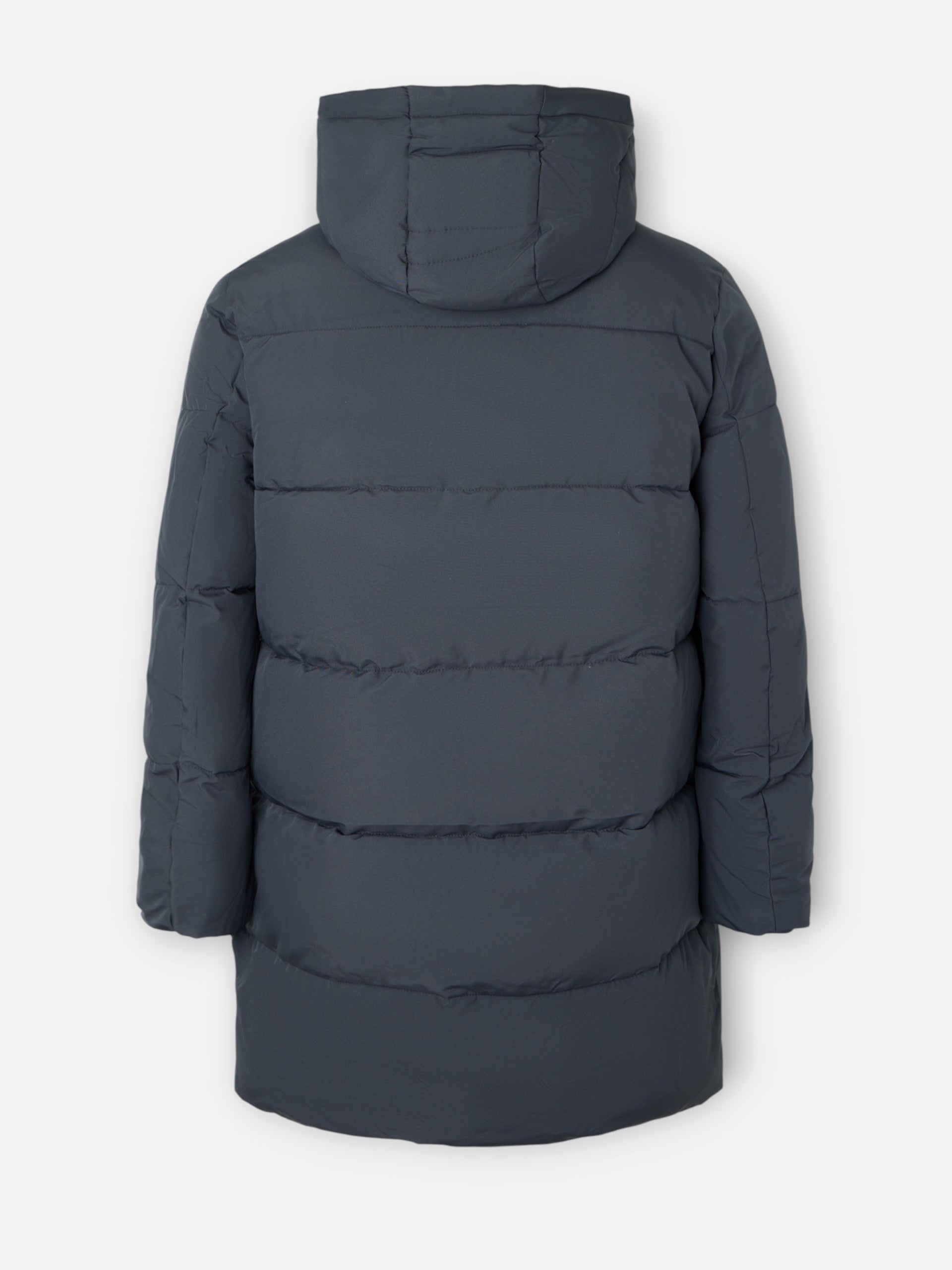 Manteau long matelassé à capuche grise
