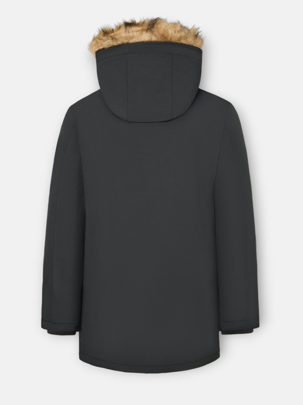 Long technical coat with green hood