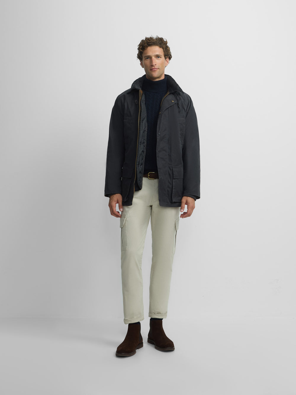 Classic grey-blue waxed coat