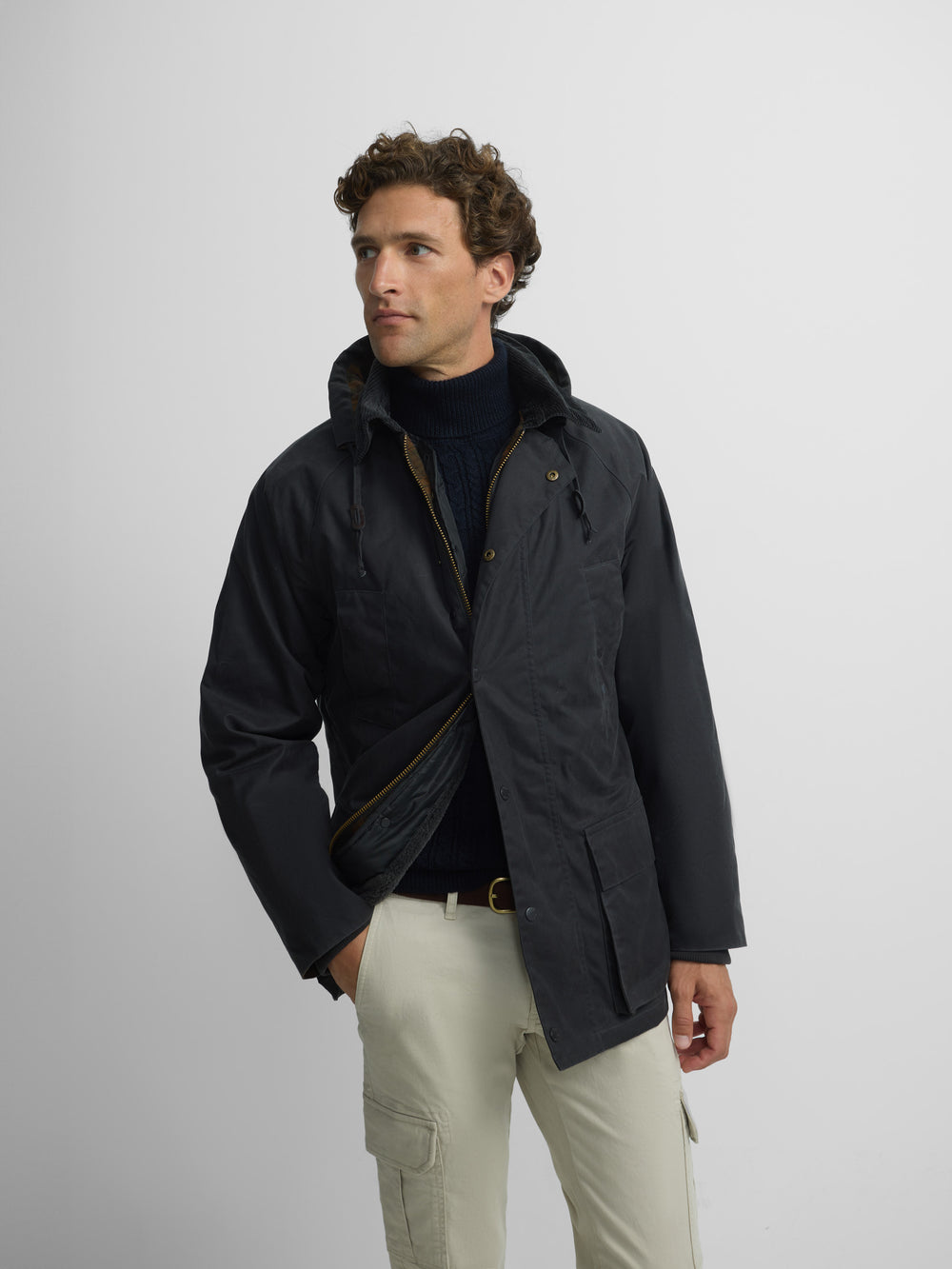 Classic grey-blue waxed coat