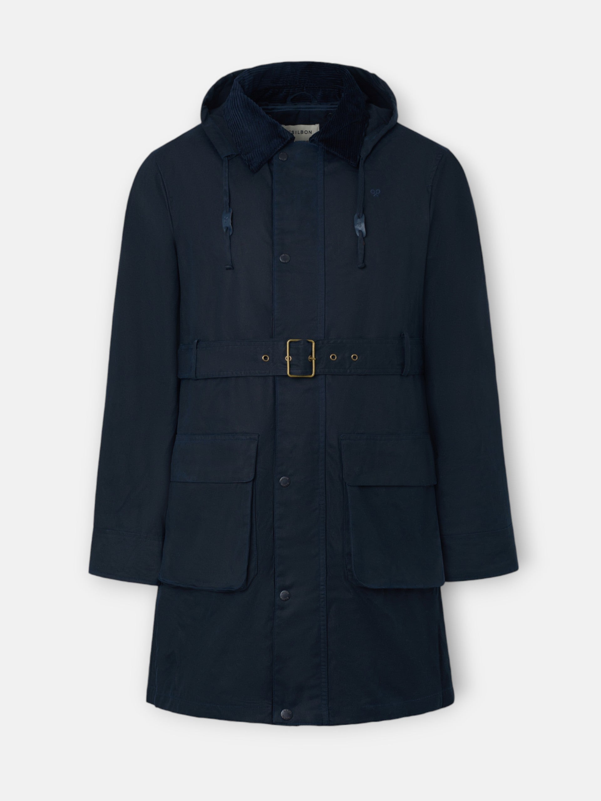 Long navy blue waxed coat