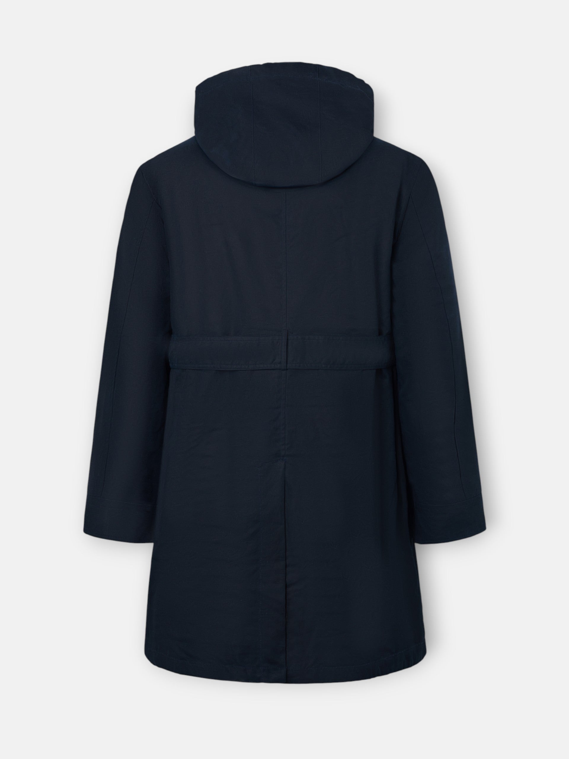 Long navy blue waxed coat