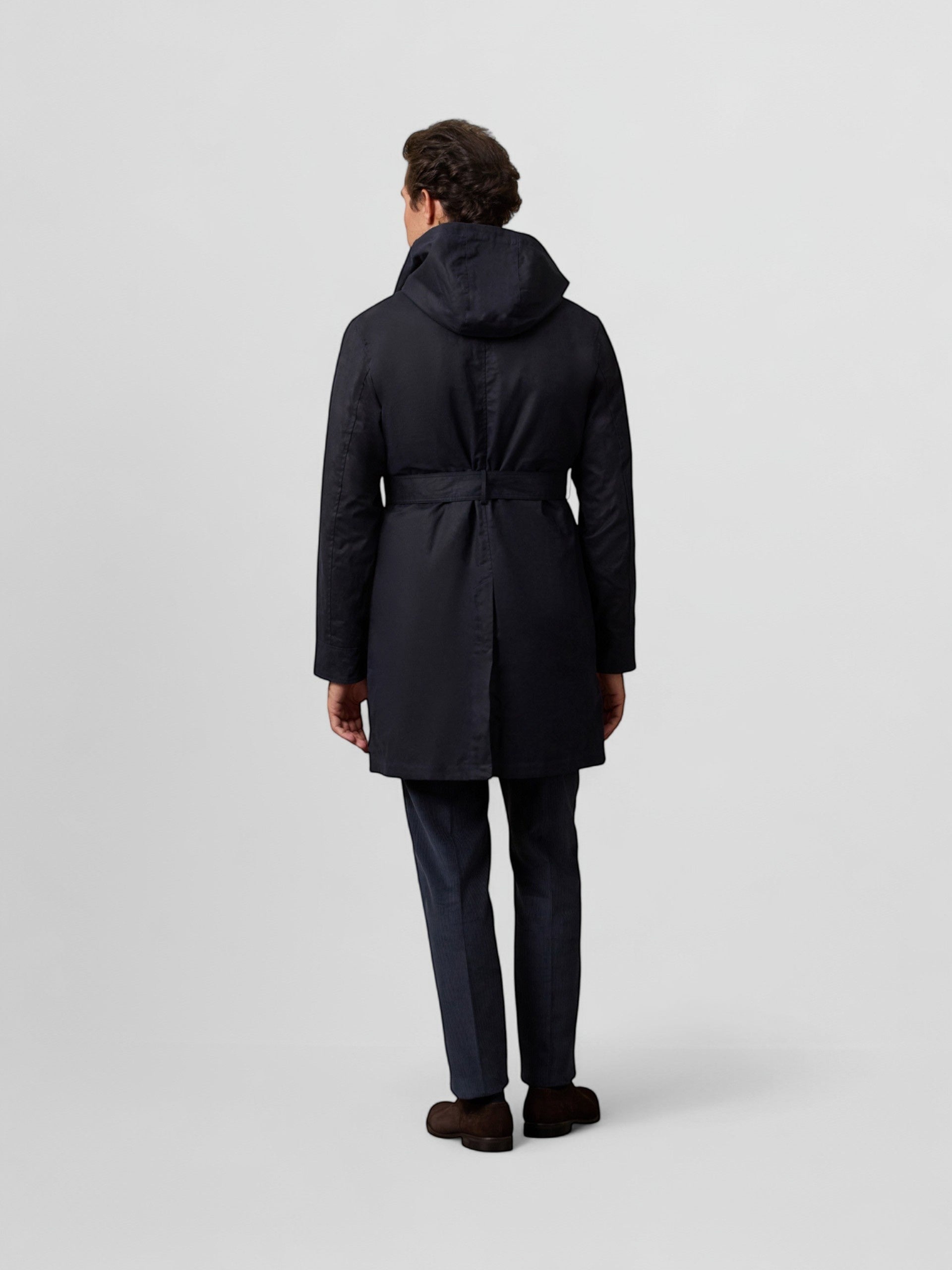 Long navy blue waxed coat