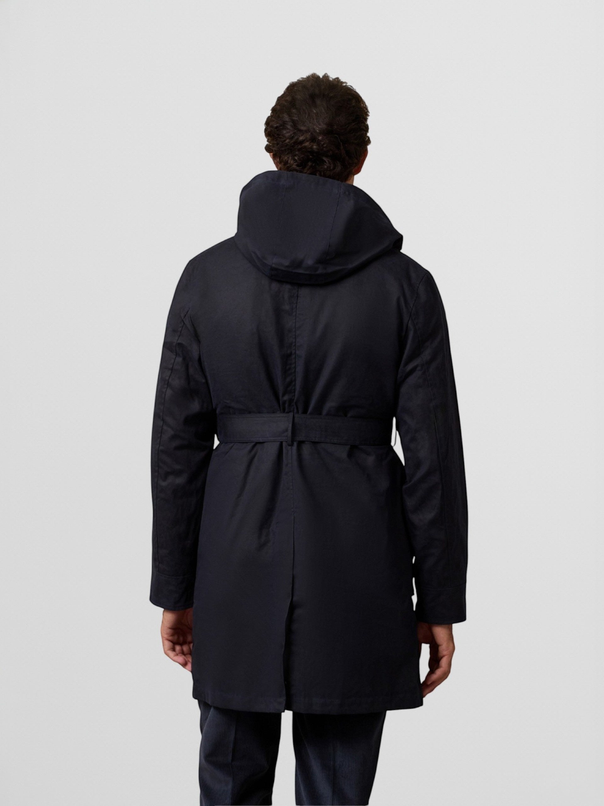 Long navy blue waxed coat