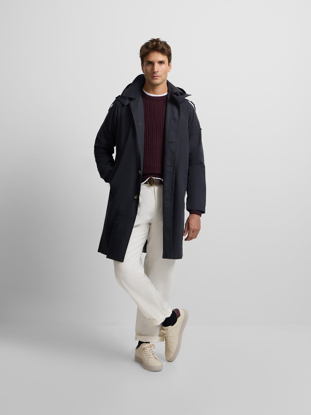 Navy blue trench coat