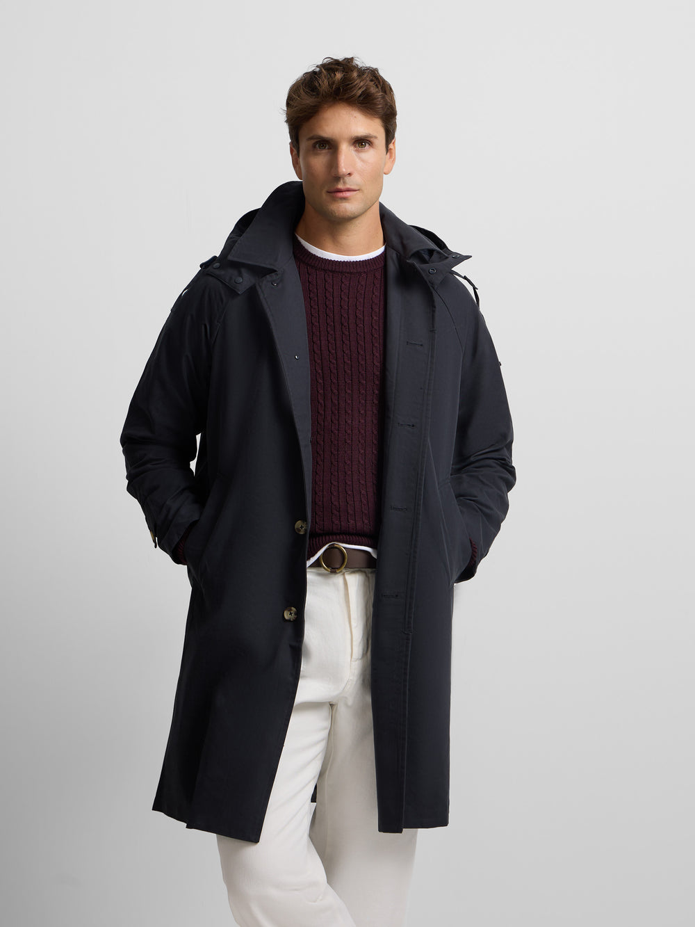 Navy blue trench coat