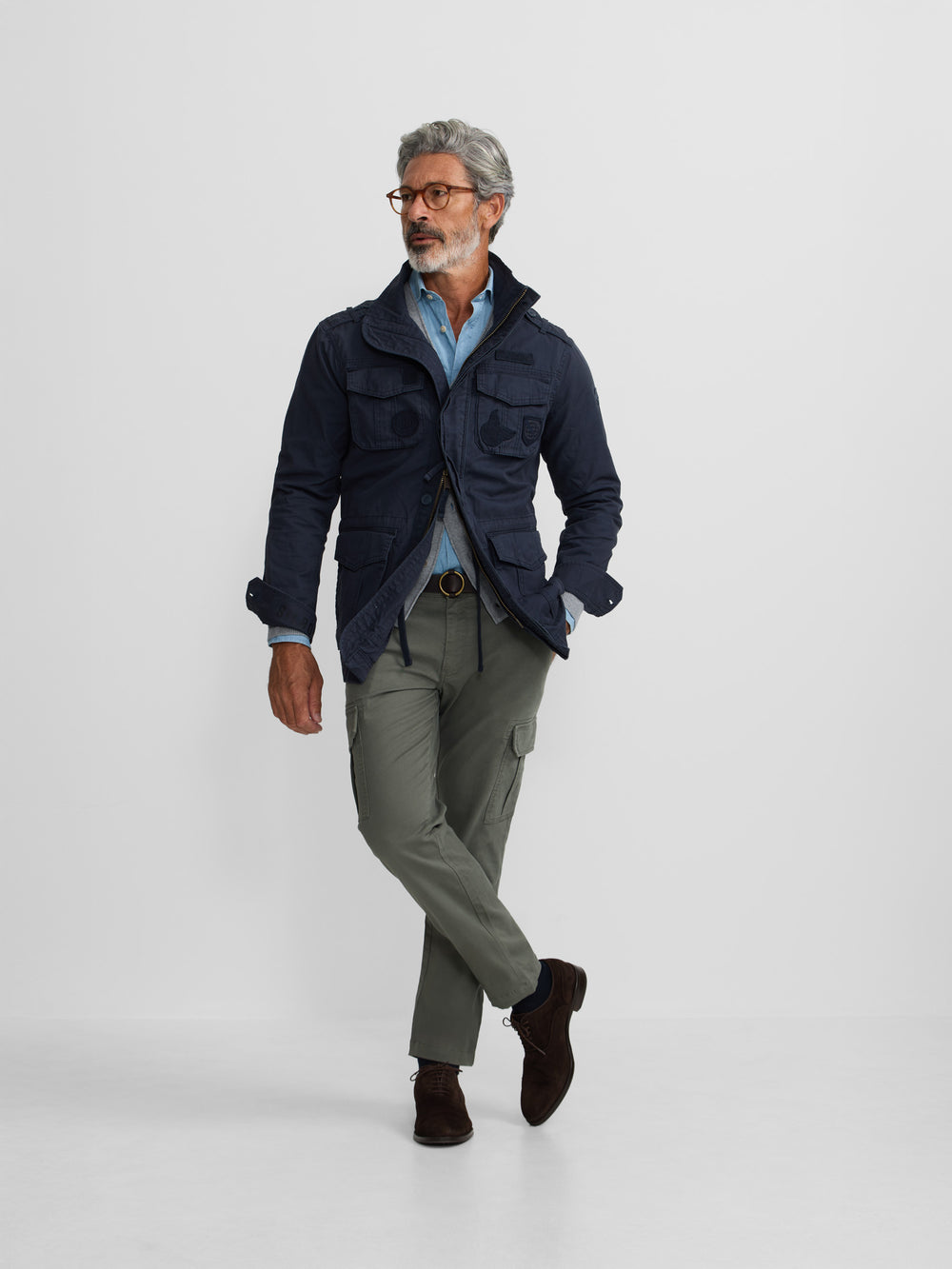 Veste militaire à patchs de teinture bleu marine