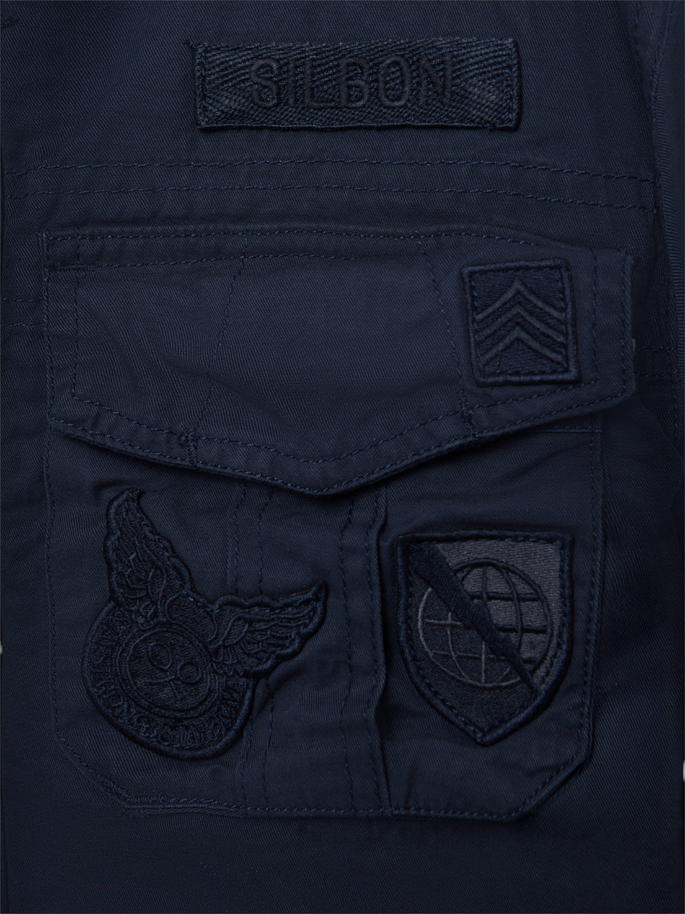 Veste militaire à patchs de teinture bleu marine