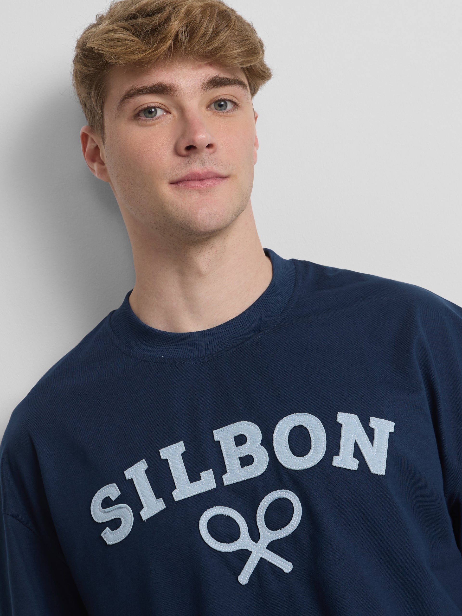 Relaxed fit medium racket navy blue t-shirt