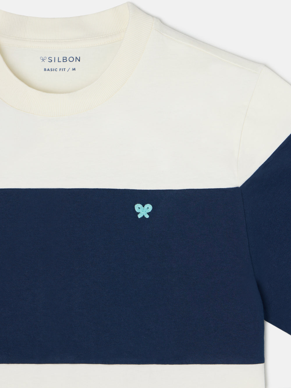 Camisola de risca larga azul-marinho e creme