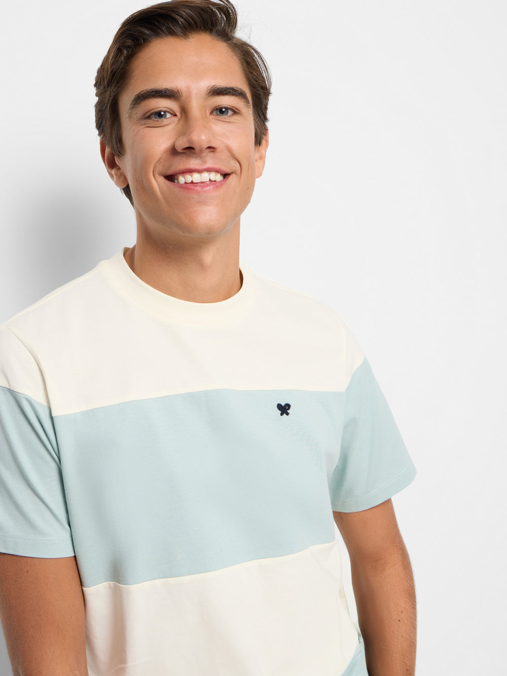 T-shirt de risca larga verde claro creme