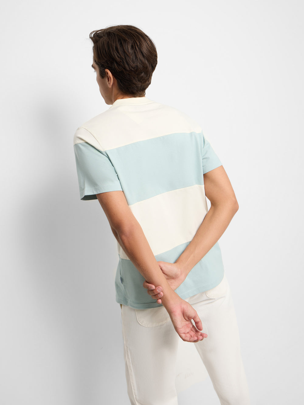 T-shirt de risca larga verde claro creme