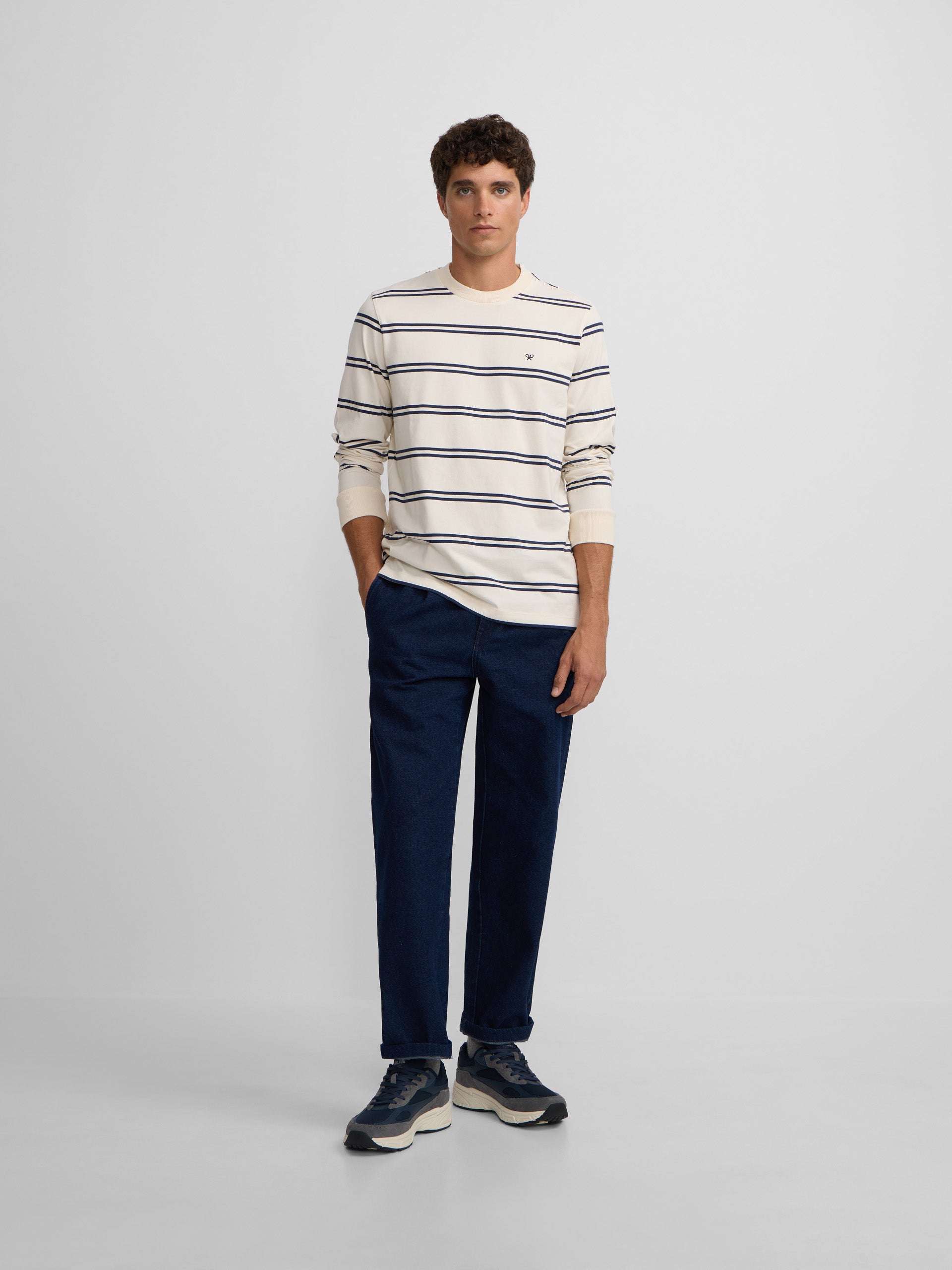 T-shirt à manches longues rayé bleu marine