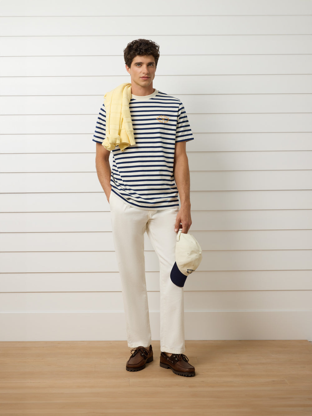 Camisola de risca média azul-marinho