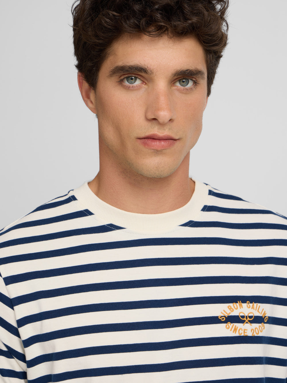 Camisola de risca média azul-marinho
