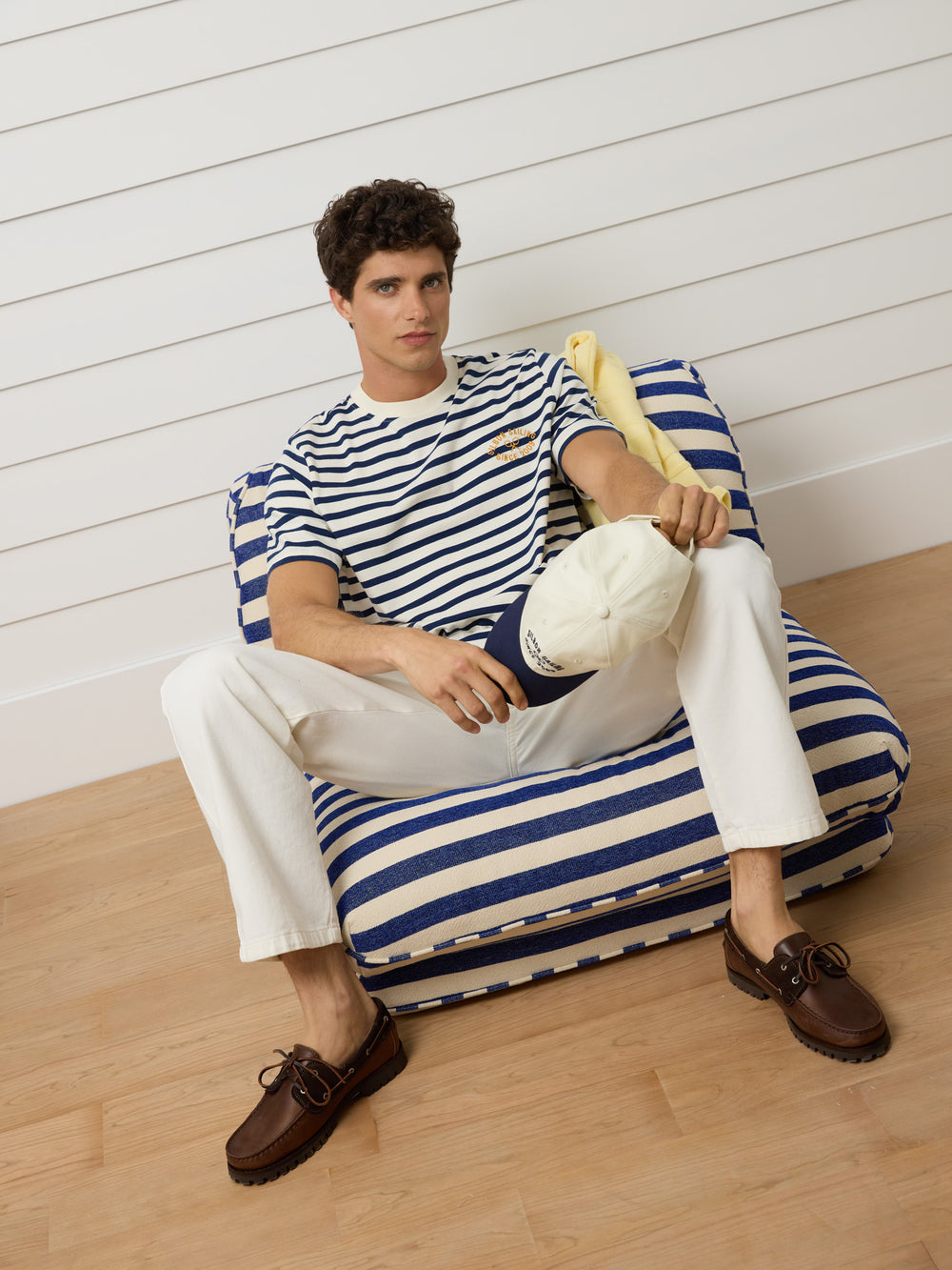 Camisola de risca média azul-marinho