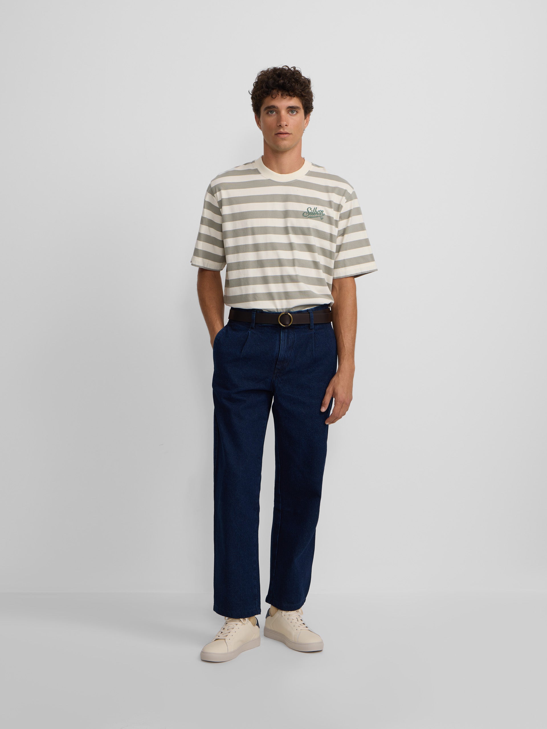 Special fit T-shirt with cream green stripes